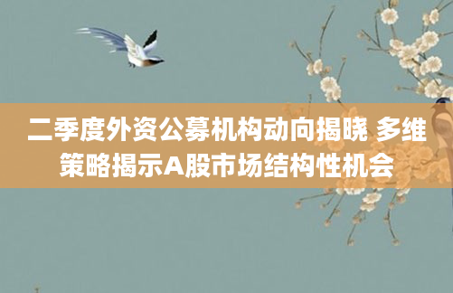 二季度外资公募机构动向揭晓 多维策略揭示A股市场结构性机会