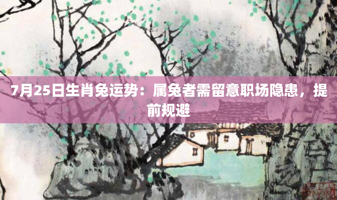 7月25日生肖兔运势：属兔者需留意职场隐患，提前规避
