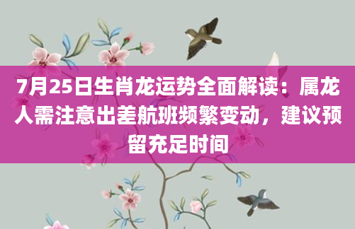 7月25日生肖龙运势全面解读：属龙人需注意出差航班频繁变动，建议预留充足时间