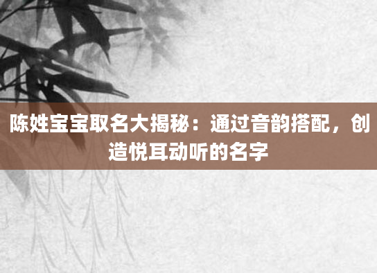 陈姓宝宝取名大揭秘：通过音韵搭配，创造悦耳动听的名字