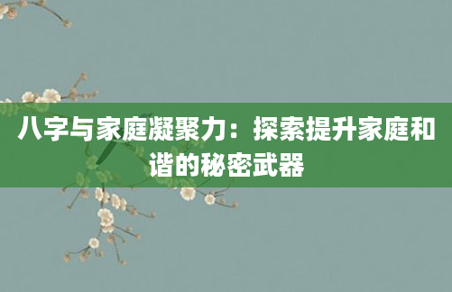 八字与家庭凝聚力：探索提升家庭和谐的秘密武器