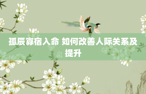 孤辰寡宿入命 如何改善人际关系及提升