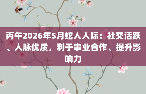 丙午2026年5月蛇人人际：社交活跃、人脉优质，利于事业合作、提升影响力
