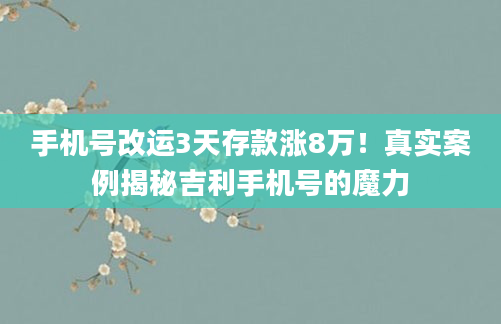 手机号改运3天存款涨8万！真实案例揭秘吉利手机号的魔力