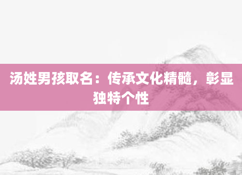 汤姓男孩取名：传承文化精髓，彰显独特个性