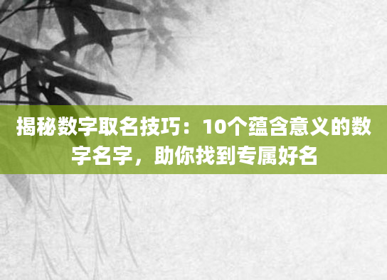 揭秘数字取名技巧：10个蕴含意义的数字名字，助你找到专属好名