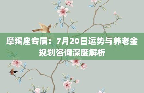摩羯座专属：7月20日运势与养老金规划咨询深度解析