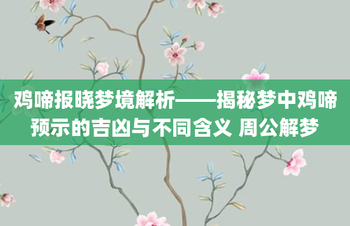 鸡啼报晓梦境解析——揭秘梦中鸡啼预示的吉凶与不同含义 周公解梦