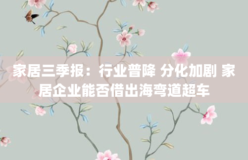 家居三季报:行业普降 分化加剧 家居企业能否借出海弯道超车