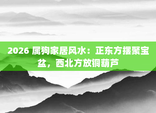 2026 属狗家居风水:正东方摆聚宝盆,西北方放铜葫芦