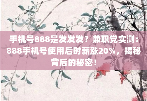 手机号888是发发发?兼职党实测:888手机号使用后时薪涨20%,揭秘背后的秘密!