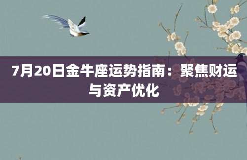 7月20日金牛座运势指南:聚焦财运与资产优化