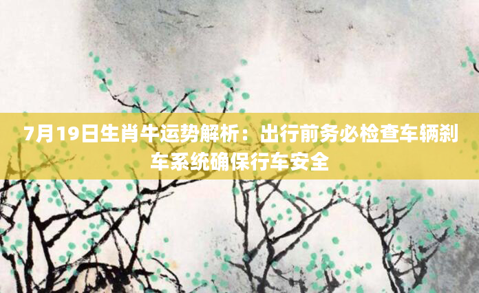 7月19日生肖牛运势解析:出行前务必检查车辆刹车系统确保行车安全
